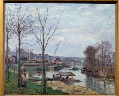 Port Marly (Port-Marly), vaskehuset Utsikt over et vaskehus ved Seinen. Maleri av Camille Pissarro (1830-1903) 1872 Søn. 0,46x0,56 m Paris, musee d