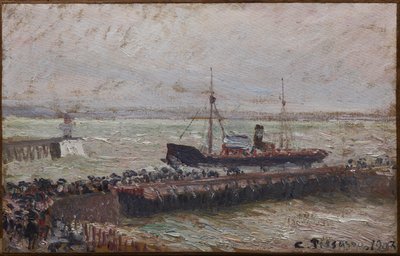 Skip på vei inn i havnen ved Le Havre av Camille Jacob Pissarro