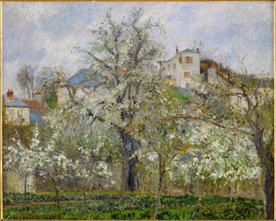 Vår, pæreblomster (olje på lerret) av Camille Pissarro
