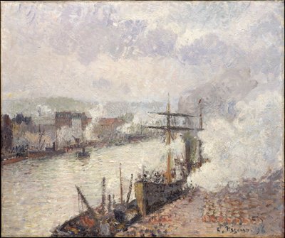 Dampbåter i havnen i Rouen av Camille Pissarro