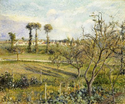 Solnedgang ved Valhermeil, nær Pontoise; Solnedgang ved Valhermeil, nær Pontoise, 1880 av Camille Jacob Pissarro