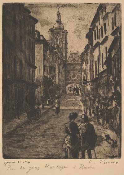 The Street of the Grand Clock, Rouen, 1885. av Camille Jacob Pissarro