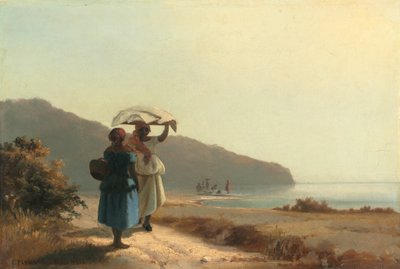 To kvinner som chatter ved havet, St. Thomas, 1856. av Camille Pissarro