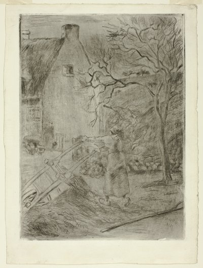 Kvinne som tømmer en trillebår av Camille Pissarro