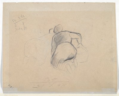 Kvinne på kne (rekto); To gårdskvinner som kneler (verso) av Camille Pissarro