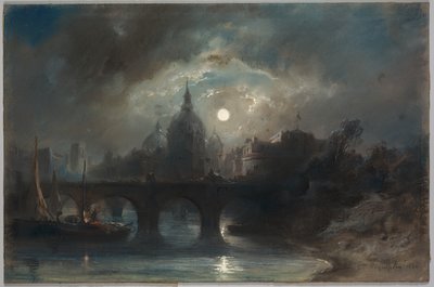 Utsikt over en by om natten, 1831. av Camille Roqueplan