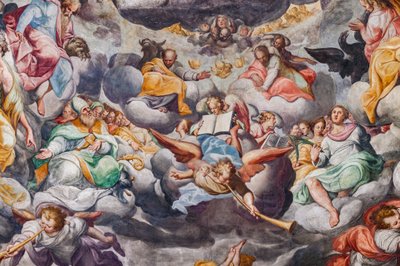 Engler som spiller musikk, detalj av den siste dommen (fresco) av Camillo Procaccini
