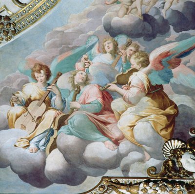 Detalj av englemusikere fra hvelvet til koret (fresco) av Camillo Procaccini