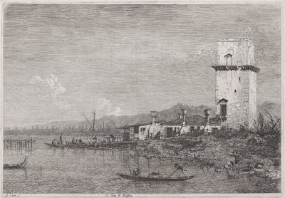 The Tower of Malghera, fra serien Vedute (Views) av Canaletto (Giovanni Antonio Canal)
