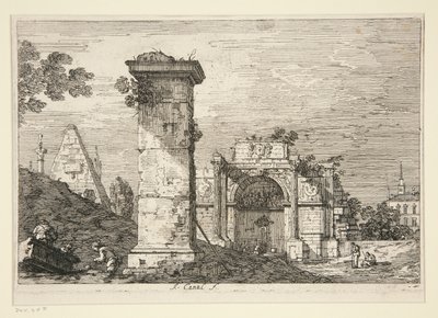 Landskap med ødelagte monumenter, fra serien Vedute (Views) av Canaletto (Giovanni Antonio Canal)