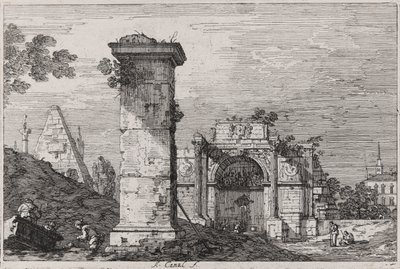 Landskap med ødelagte monumenter, fra serien Vedute (Views) av Canaletto (Giovanni Antonio Canal)