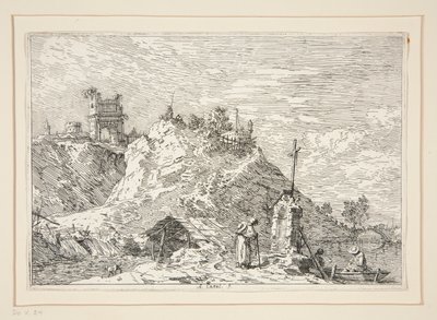 Landskap med pilegrimen ved bønn, fra serien Vedute (Views) av Canaletto (Giovanni Antonio Canal)