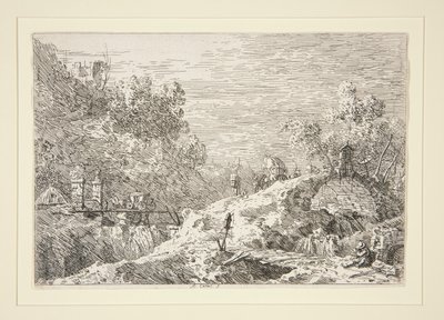 Fjelllandskap med fem broer, fra serien Vedute (Views) av Canaletto (Giovanni Antonio Canal)