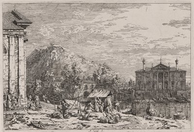 The Market at Dolo, fra serien Vedute (Views) av Canaletto (Giovanni Antonio Canal)