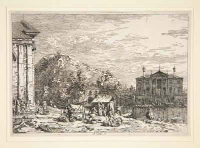 The Market at Dolo, fra serien Vedute (Views) av Canaletto (Giovanni Antonio Canal)
