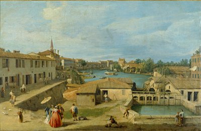 En utsikt over Dolo på Brenta-kanalen, c1725-1729 av Canaletto