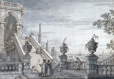 En capriccio med en monumental trapp av Canaletto