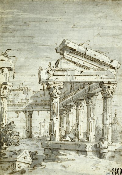 Capriccio: Et ødelagt klassisk tempel av Canaletto