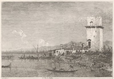 La Torre di Malghera Ansikter på eksisterende og oppfunne steder (serietittel) Vedute altre prese da i Luoghi altre ideate av Antonio Canal (serietittel) av Canaletto
