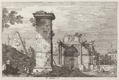Landskap med ødelagte monumenter [til høyre] av Canaletto