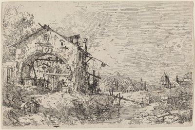 Landskap med en kvinne ved en brønn, ca. 17351746. av Canaletto