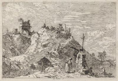 Landskap med pilegrimen i bønn, ca. 17351746. av Canaletto