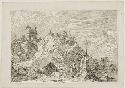Landskap med Pilegrimen i bønnen, fra Vedute av Canaletto