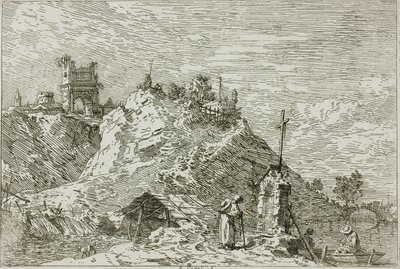 Landskap med Pilegrimen i bønnen, fra Vedute av Canaletto