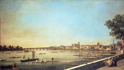 London, Themsen ved Westminster og Whitehall fra terrassen til Somerset House, ca. 1750-51 av Giovanni Antonio Canal