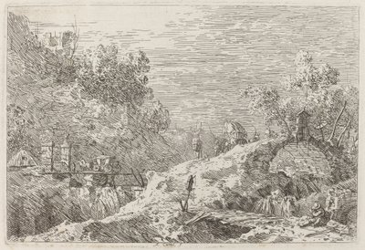 Fjelllandskap med fem broer, ca. 17351746. av Canaletto