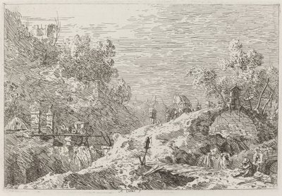 Fjelllandskap med fem broer [nederst til høyre] av Canaletto