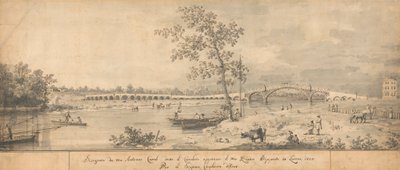 Old Walton Bridge sett fra Middlesex Shore av Canaletto