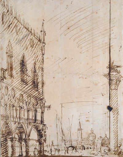 Venezia: Den sørvestlige vinkelen til Dogepalasset, tidlig på 1700-tallet av Canaletto