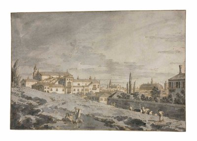Utsikt over Padua fra utenfor bymurene med kirken San Francesco av Giovanni Antonio Canal