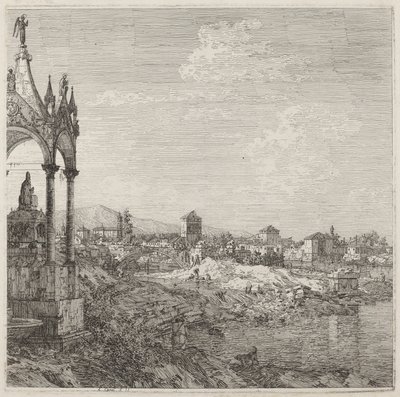 Utsikt over en by med en biskops grav, ca. 17351746. av Canaletto