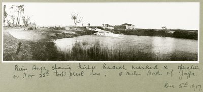 River Auja, som viser Khirbet Hadrah, 3. desember 1917 av Capt. Arthur Rhodes