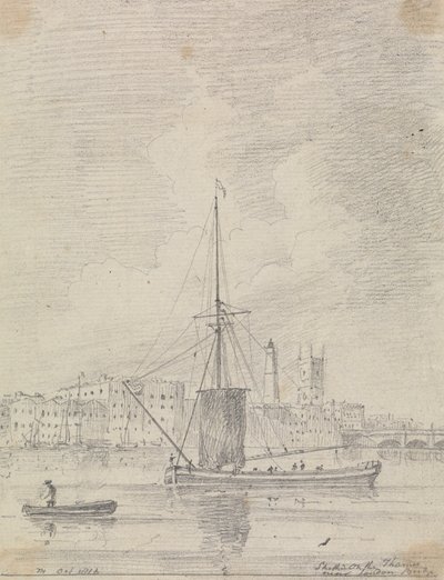 Skip på Themsen nær London Bridge, oktober 1816 av Capt. Thomas Hastings