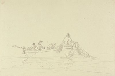 Skisse av fiskere i en båt av Capt. Thomas Hastings