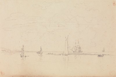 Skisse av seilbåter i en havn av Capt. Thomas Hastings