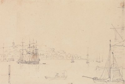 Skisse av skip nær West Cowes, Isle of Wight av Capt. Thomas Hastings