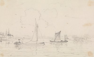 Skisse av to seilfartøy på vannet av Capt. Thomas Hastings