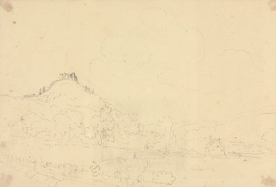 Skisse av et bakketoppslott med hus under av Capt. Thomas Hastings