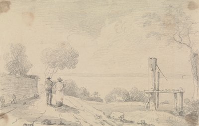Skisse av en kystvei nær en plattform av Capt. Thomas Hastings