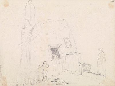 Skisse av en kvinne nær en hytte av Capt. Thomas Hastings