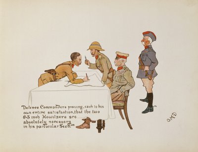 Forsvarssjefer som beviser at de to 6,3-tommers Howlitzerne er absolutt nødvendige i hans spesielle seksjon, fra The Leaguer of Ladysmith, 1900 av Captain Clive Dixon