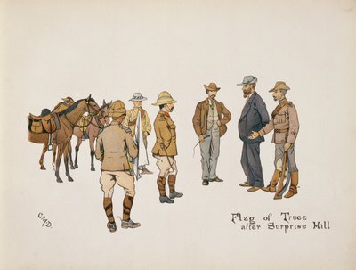 Våpenhvilens flagg etter Surprise Hill, fra The Leaguer of Ladysmith, 1900 av Captain Clive Dixon