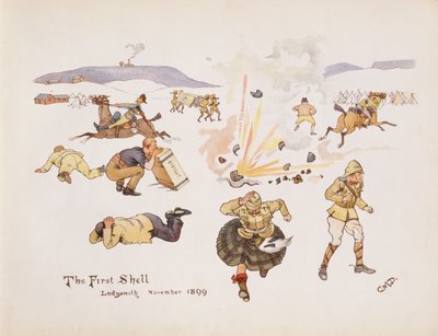 The First Shell, Ladysmith, 1899, fra The Leaguer of Ladysmith, 1900 av Captain Clive Dixon