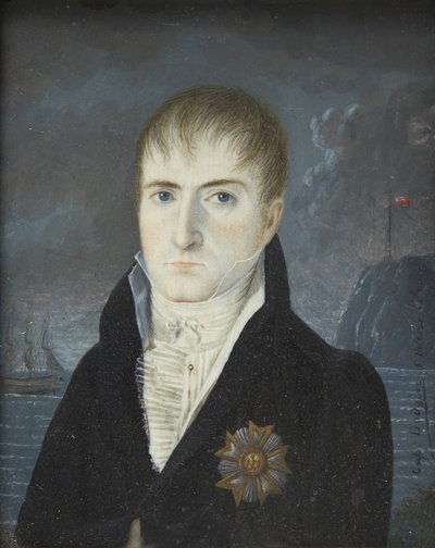 Portrett av Napoleon Bonaparte på øya Saint Helena, 1820 av Captain Dodgin