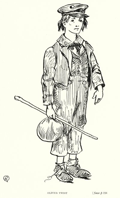 Dickens karakter: Oliver Twist (litho) av Captain Edward Henry Handley Read