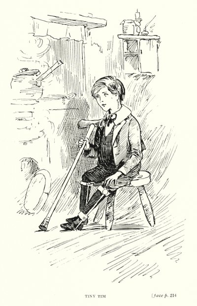 Dickens karakter: Tiny Tim (litho) av Captain Edward Henry Handley Read